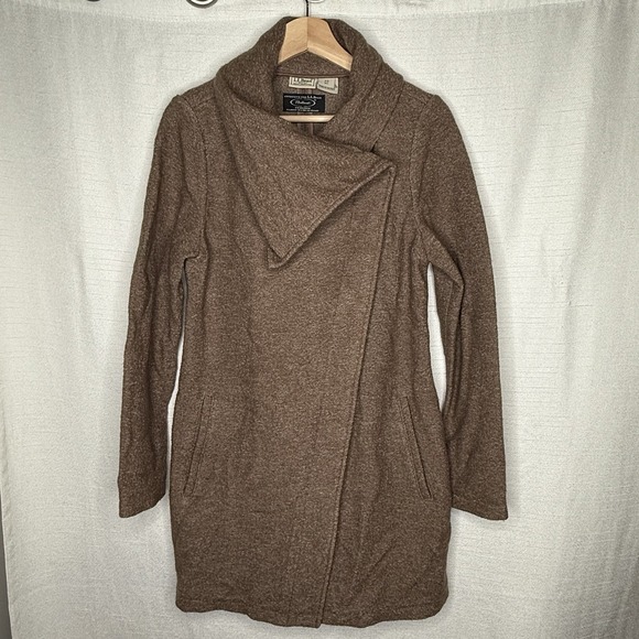 VTG LL Bean & Bellandi Wrap Coat Womens XS Brown Italian Wool Jacket Classic - Picture 1 of 7